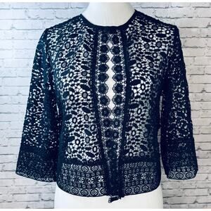 Zara Women’s Navy Crochet/Lace Overlay Jacket in Size Small